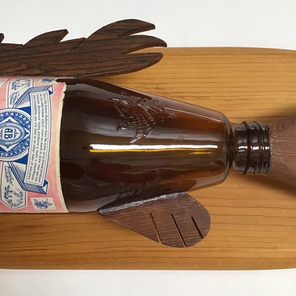 Budweiser Beer Bottle Fish Wall Plaque Wood Handmade Bud Folk Art Bar Decor 80’s - Picture 8 of 16
